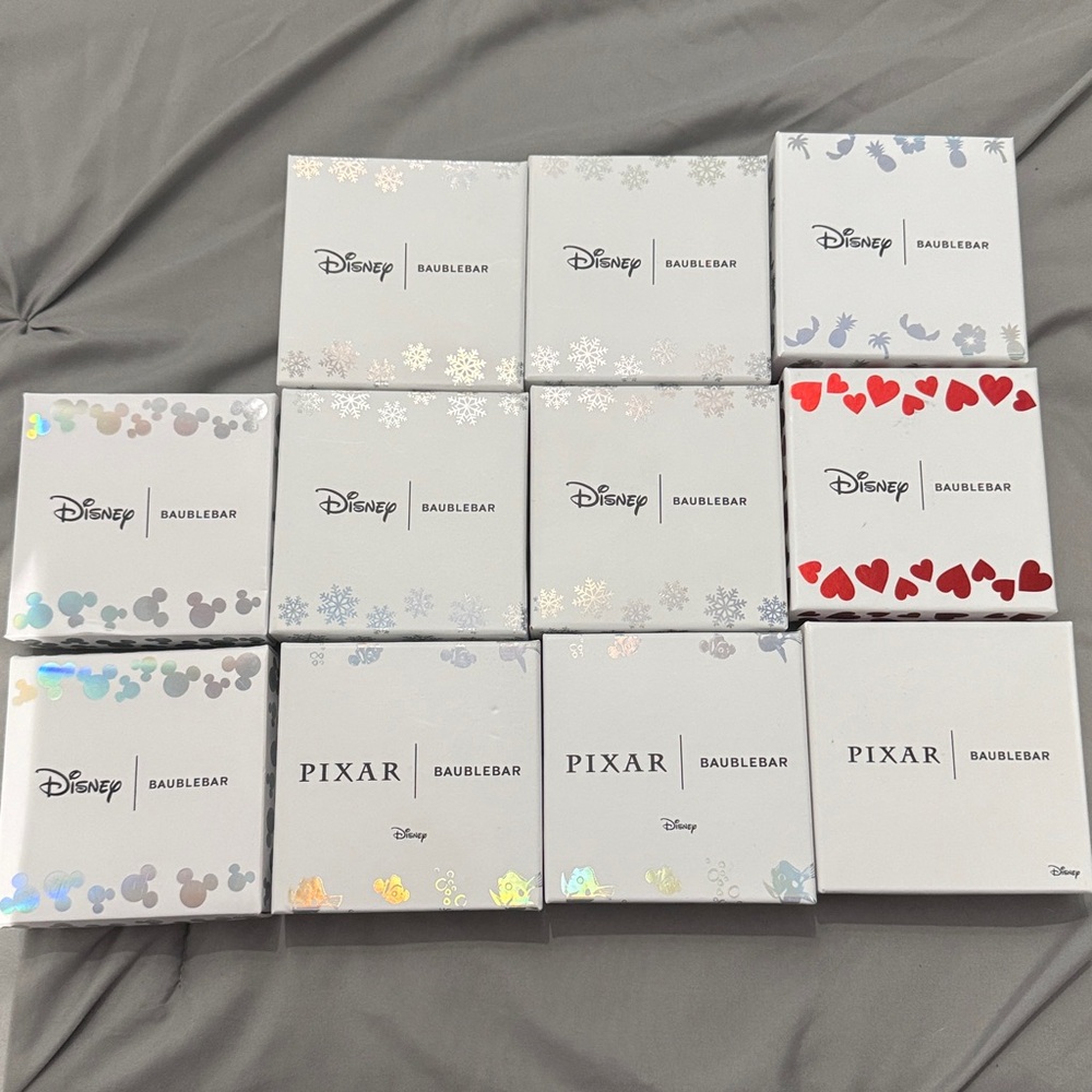 Disney & Pixar BaubleBar white  EMPTY Gift earring Boxes LOT of 11